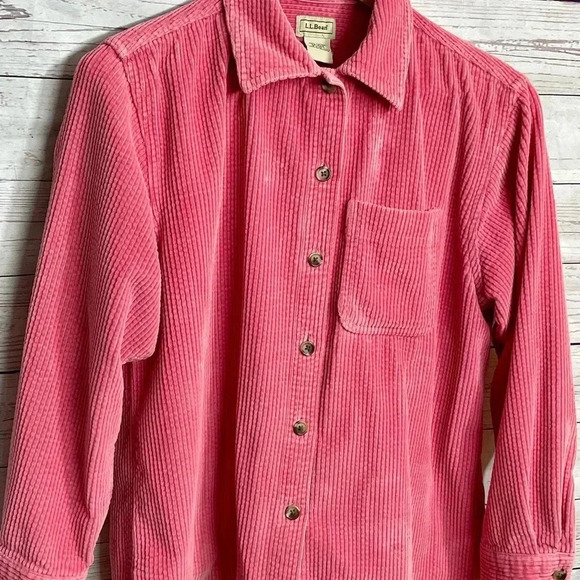 XS 1990s OVERSIZED L.L. Bean Salmon Corduroy Button Up Shirt Jacket - Picture 9 of 10